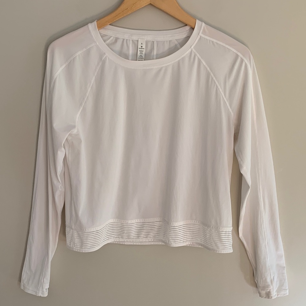 Lululemon Stripe In Stride Long Sleeve Stretch Crew Neck Top White Size 8